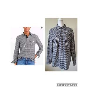 J Crew Mercantile‎ Flannel Shirt Sz Small Gingham Black White Plaid Half Zip